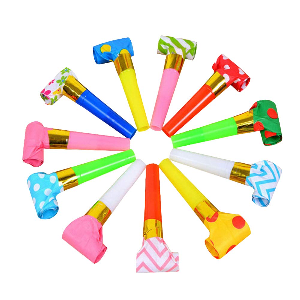 24 Pieces Party Blower Noisemakers Blowouts Whistles Party Squawkers Fringed Noise Maker Blowouts