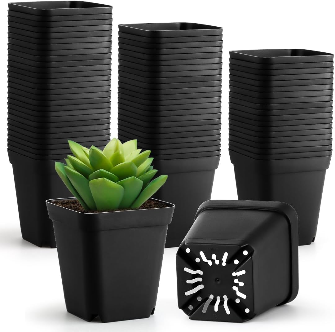 80 Pcs Nursery Pots 4 Inch, Plastic Seed Starting Pot with Drainage Holes, Sturdy Seedling pots for Planting, Succulents, Transplanting, Cuttings (Black)