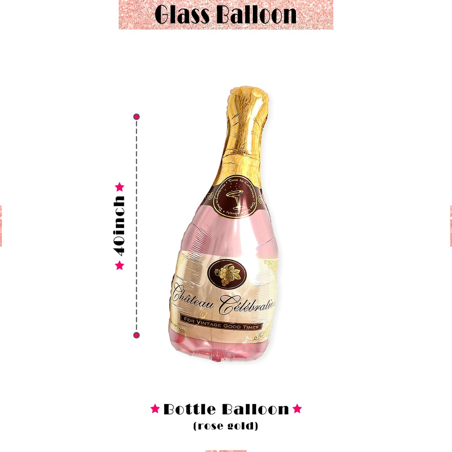 PartyForever 2 Gold Glitter Ring Bachelorette Party Balloons with 40inch Bottle Balloon and Glass