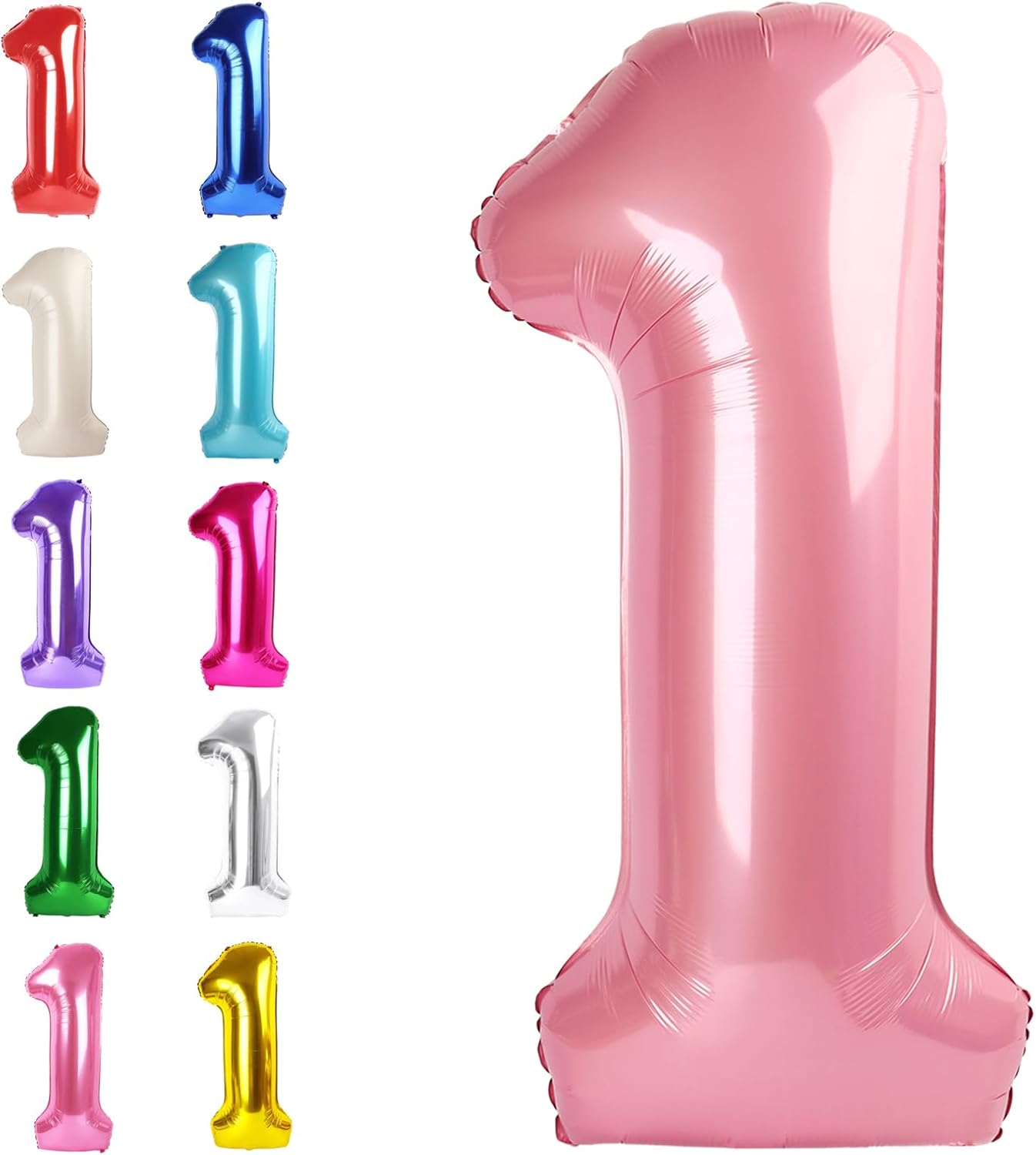 Pearlescent Pink Number 1 Balloon 40 inch, Number 1 Birthday Balloons for Boy Girl, Pearl Pink Foil One Balloon for 1st 10 11 12 16 18 Birthday Party, Anniversary Celebration Numbers Decorations