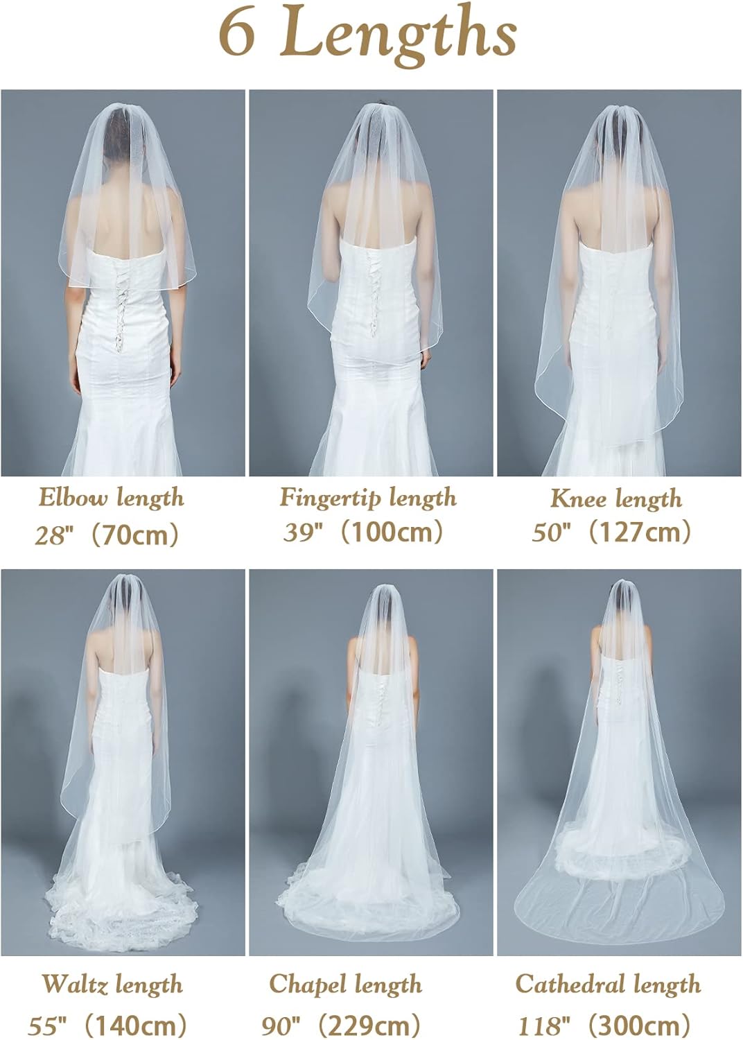 BEAUTELICATE Wedding Bridal Veil with Comb 1 Tier Cut Edge Fingertip&Cathedral Length