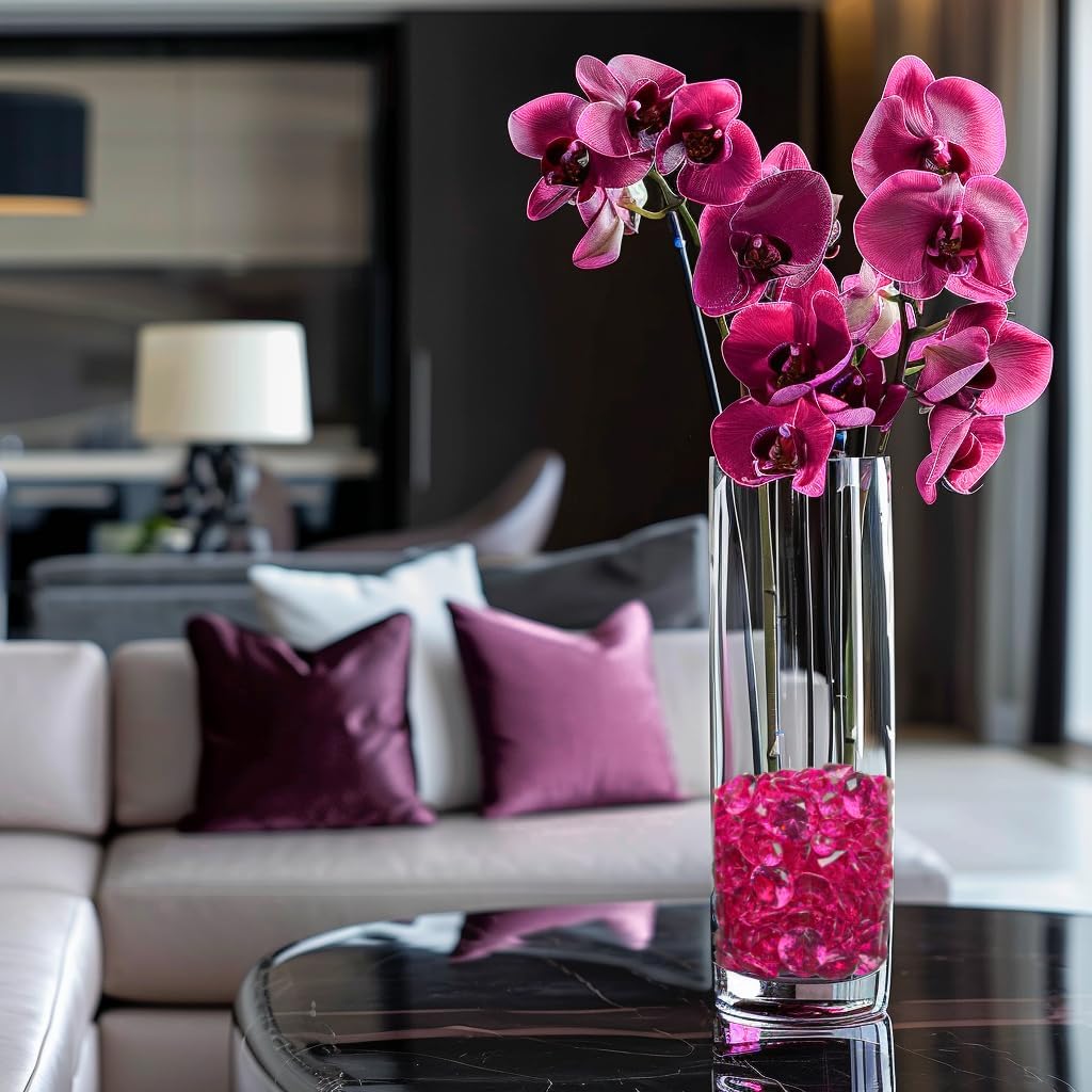 HappyFiller 720 Pcs Fuchsia Acrylic Diamonds Gems for Wedding Decorations Table Scatters,Vase Fillers, Treasure Gemstones,Bridal Shower,Floral Home Centerpieces,Party Favor,14 OZ,0.8/0.4 Inch Mix