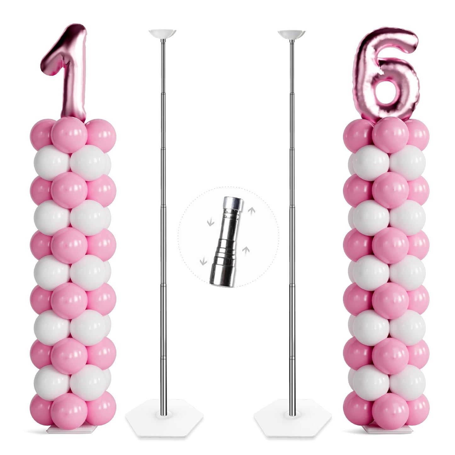 TekXYZ Telescoping Balloon Stand Set of 2, 1.5-7FT Adjustable Height
