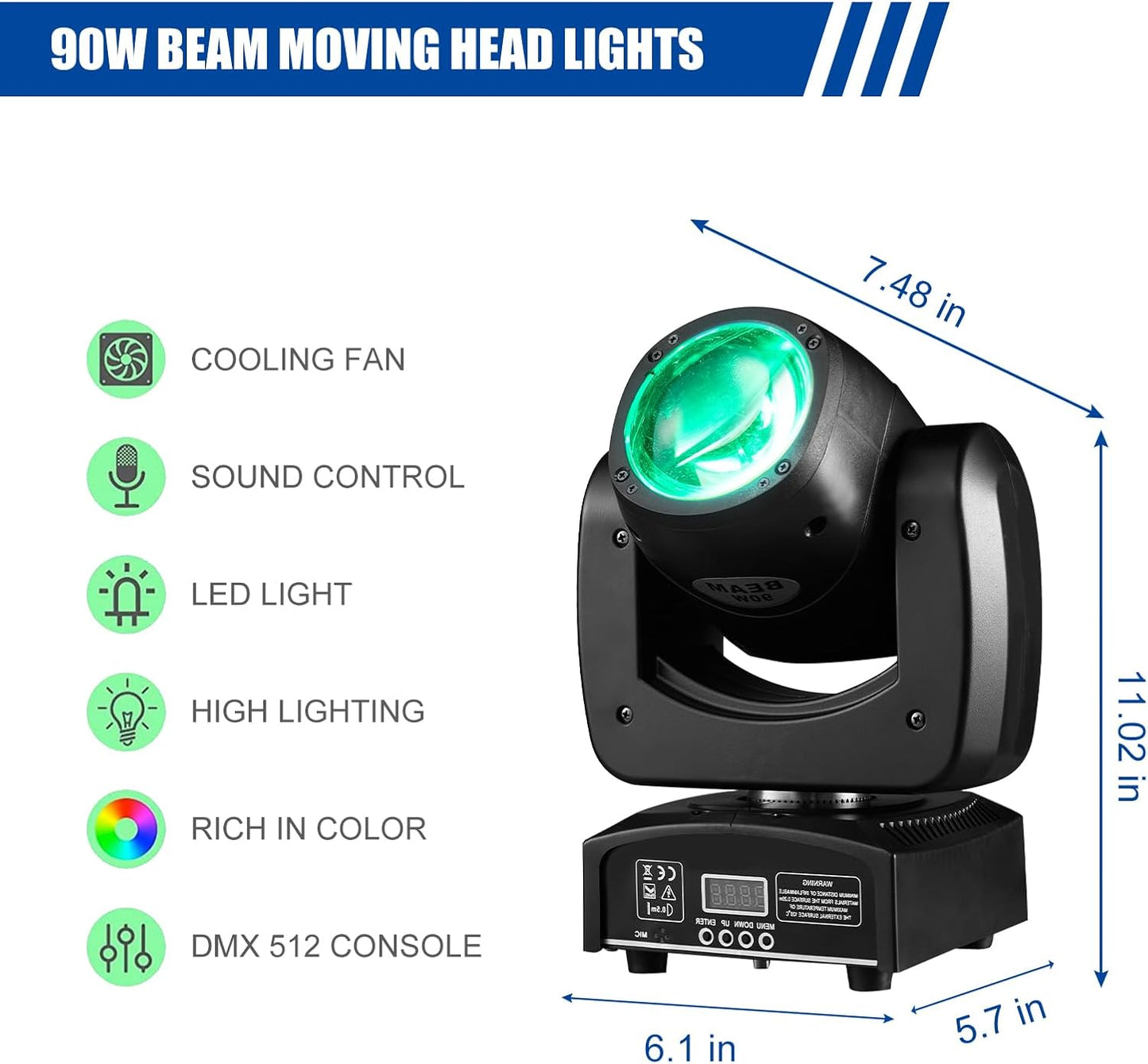 90W LED Moving Head DJ Lights Mini Beam Stage Lights Super Bright Spot RGBW 4IN1 DMX 512 12CH Sound-Activated for Wedding DJ Party Stage Lighting (90W, 1)