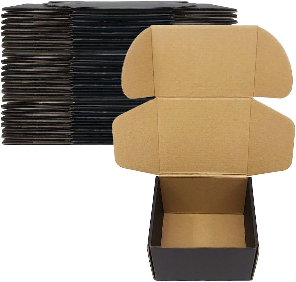 24 Pack 6x5x4 Inches Shipping Boxes，Black 3 Layers Corrugated Cardboard Box, Mailer Boxes for Packaging Small Business Mailing Gifts Digest Giving Products Wrap Boxes with Lids (6''x5''x4'')