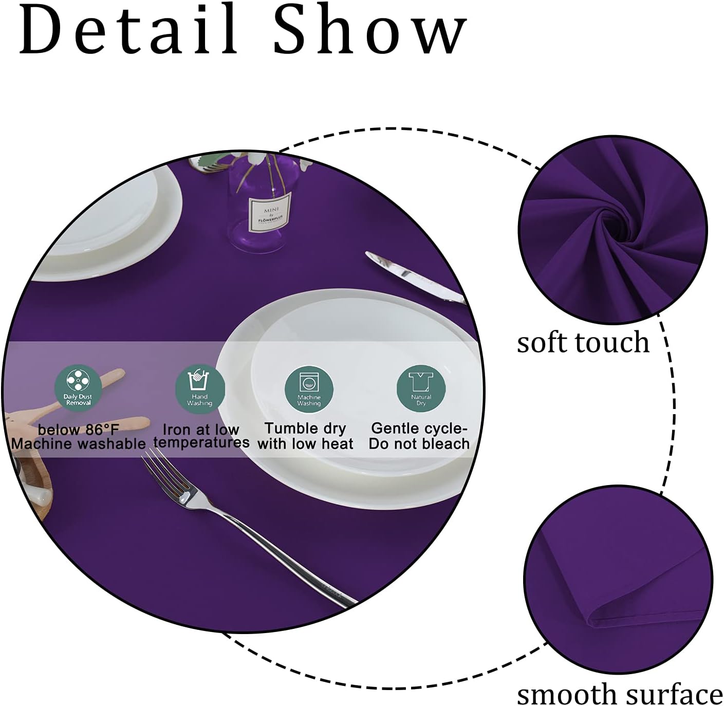 Fitable Rectangle Tablecloth Stain and Wrinkle Resistant Washable Polyester Table Cloth for Buffet Parties and Camping (60x102 inch, Purple)