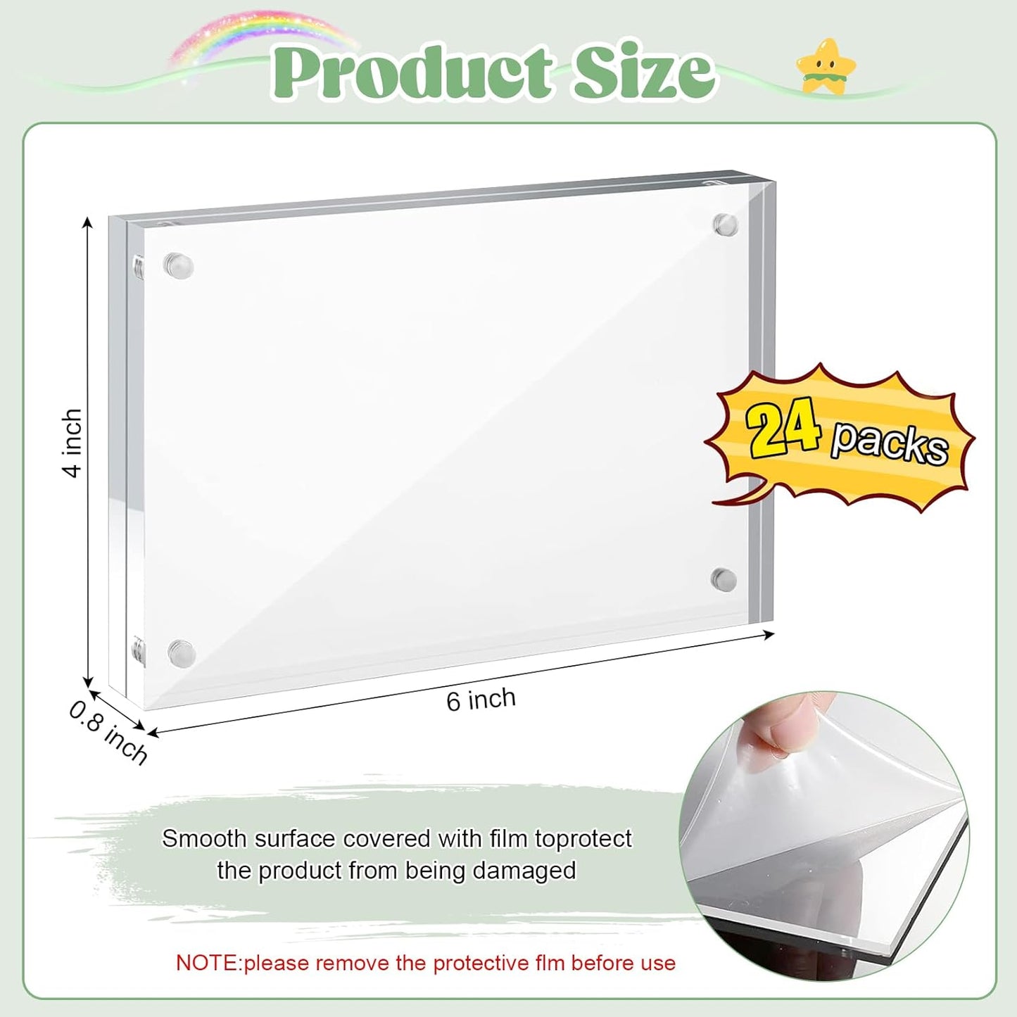 24 Pcs 4x6 Acrylic Picture Frames, Clear Picture Frames Frameless Magnetic Picture Frame Double Sided Magnetic Photo Frame Free Standing Desktop Display Stand for Bedroom Living Room Home