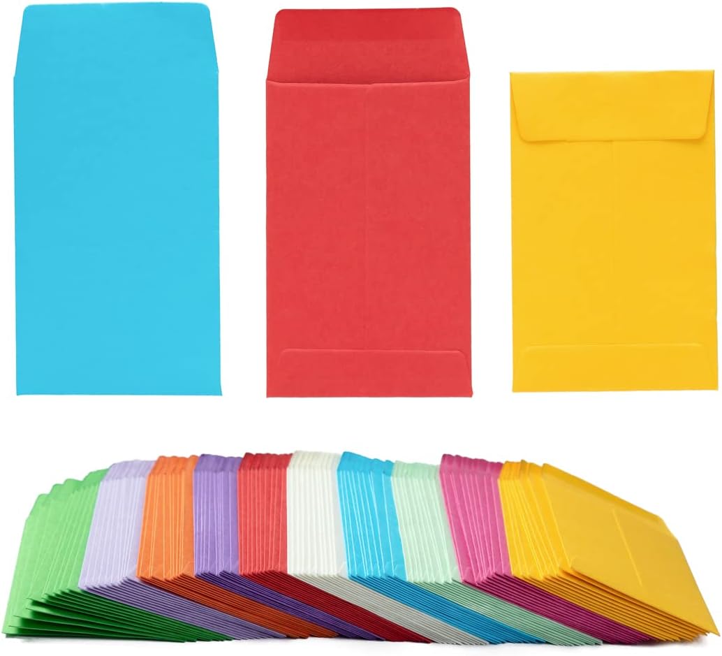 500 Pieces Colorful Small Coin Envelopes Self-Adhesive Seed Envelopes Mini Parts Small Items Storage Packets Envelopes for Garden, Office or Wedding Gift (2.25×3.5 inch)