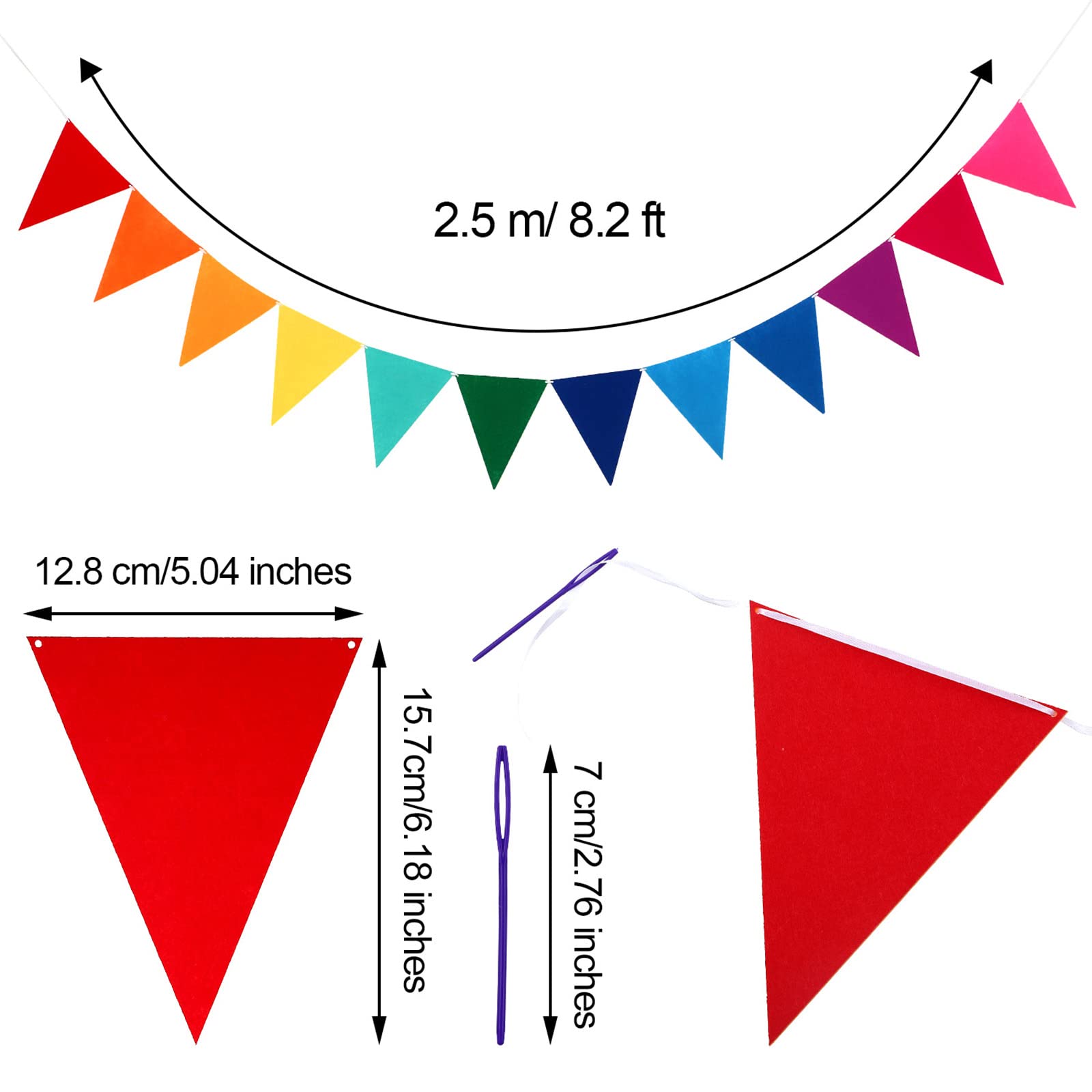 Outus 6 Pack Pennant Banner Flags, 72 Flags/8.2 ft, Rainbow Colors