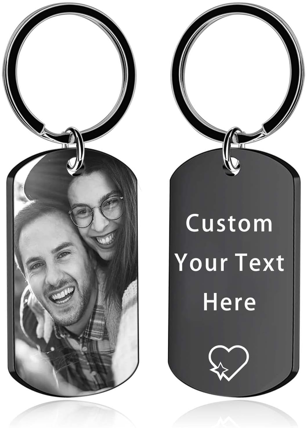 Custom Keychain with Picture - Personalized Photo LOGO Text Customized Key Chain for Boyfriend Dad Men Gifts