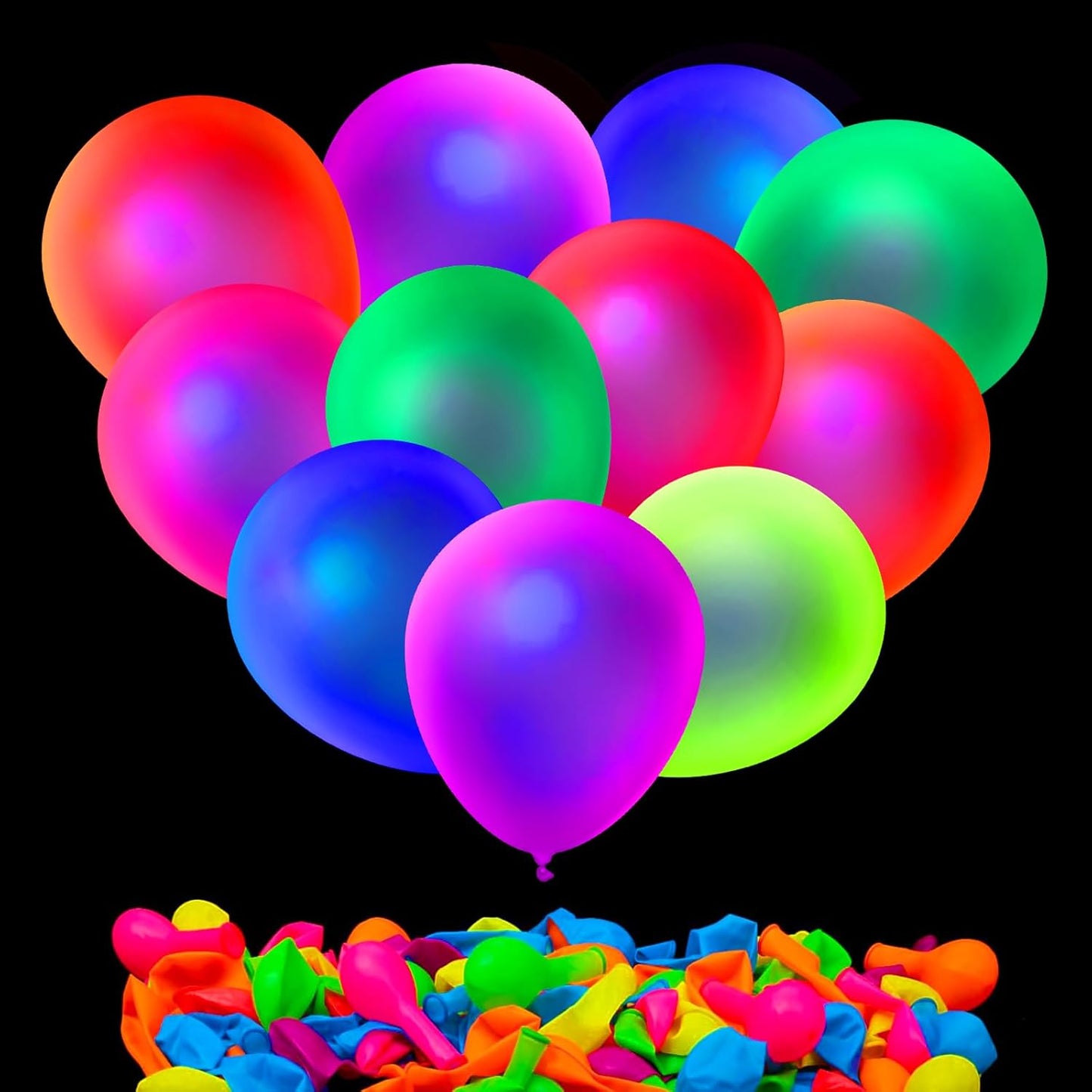 110 PCS UV Neon Balloons, Blacklight Reactive Fluorescent Balloons Glow in the Dark Birthday Decorations for Birthday, Wedding, Neon Party, Glow Party Decorations Supplies