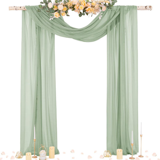 Socomi Sage Green Sheer Wedding Arch Draping Fabric 29" x 20Ft 2 Panels Outdoor Curtain Drapes Extra Long for Bridal Baby Shower Ceremony Birthday Party Decor