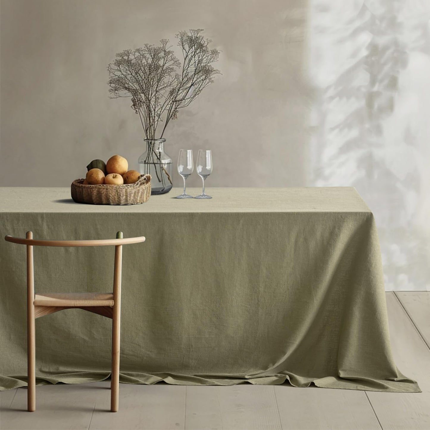 MIULEE Linen Cotton Blend Tablecloth Rectangle, Luxury Waterproof Stain Resistant Durable Farmhouse Oblong Table Cloth for Dining Party Weddings Birthday Events Boho Decor, 52 x 70 inch, Olive Green
