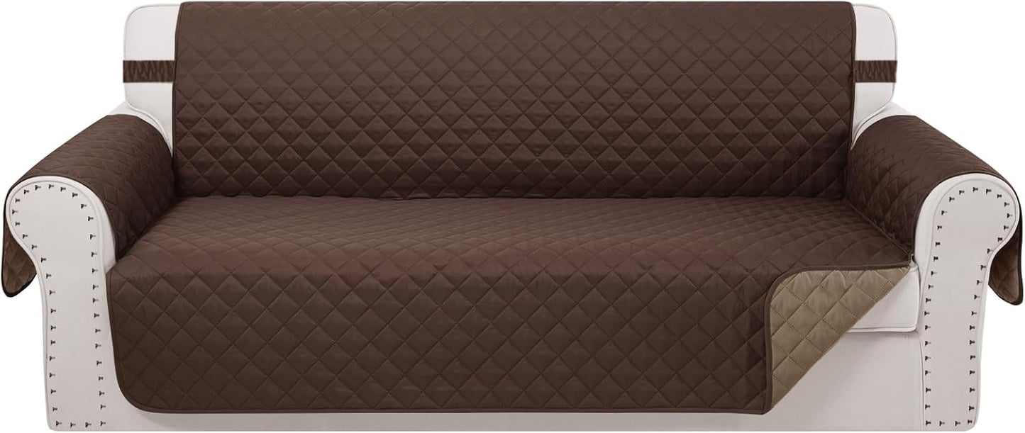 Reversible Oversized Sofa Covers Couch Cover Furniture Protector for Dogs Elastic Straps Water Resistant(XLSofa,Chocolate/Chocolate)