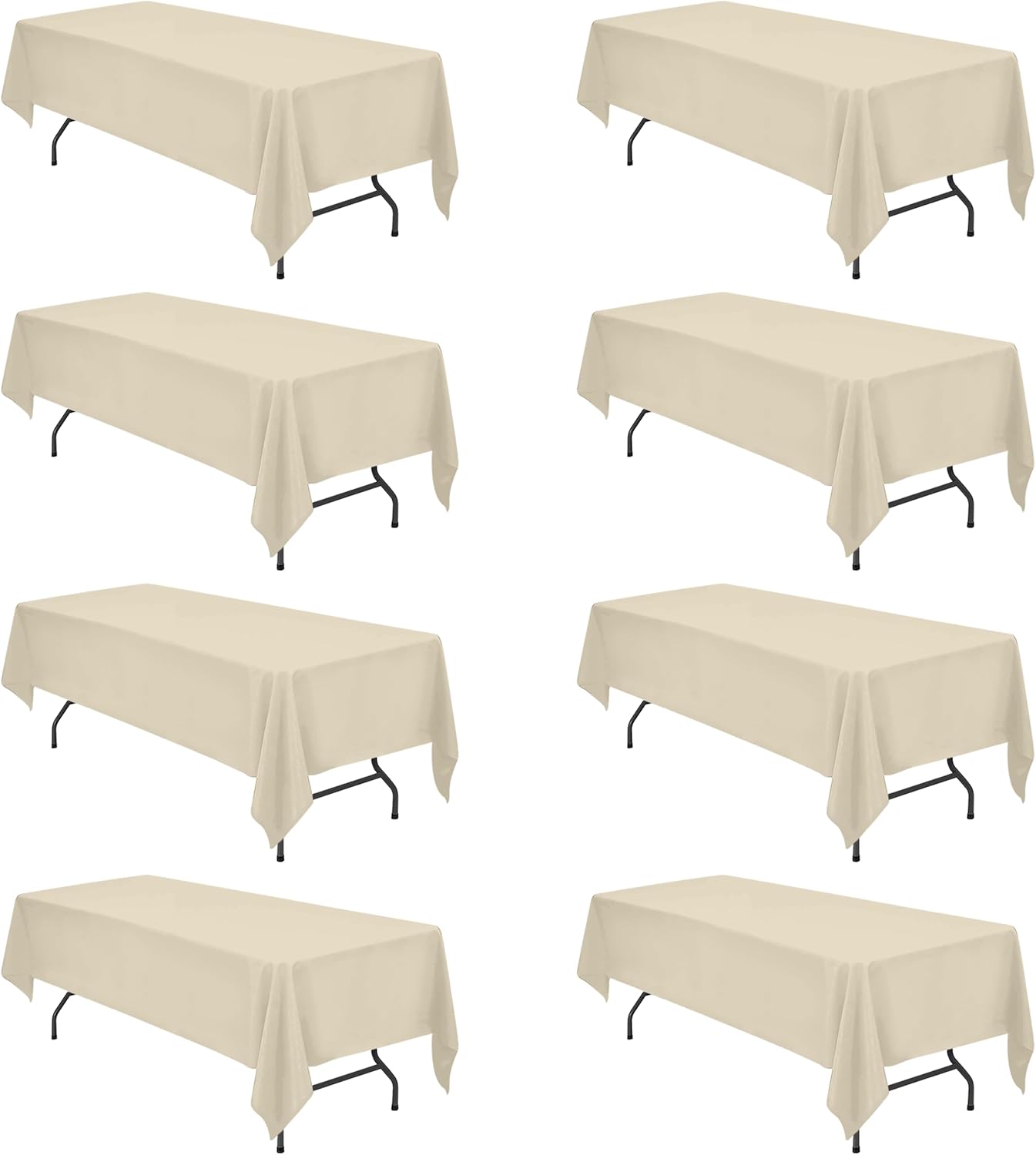 BRILLMAX 8 Pack Beige Tablecloths for 8 Foot Rectangle Tables 60 x 126 Inch - 8ft Rectangular Bulk Linen Polyester Fabric Washable Cloth Cover for Wedding Reception Banquet Birthday Party