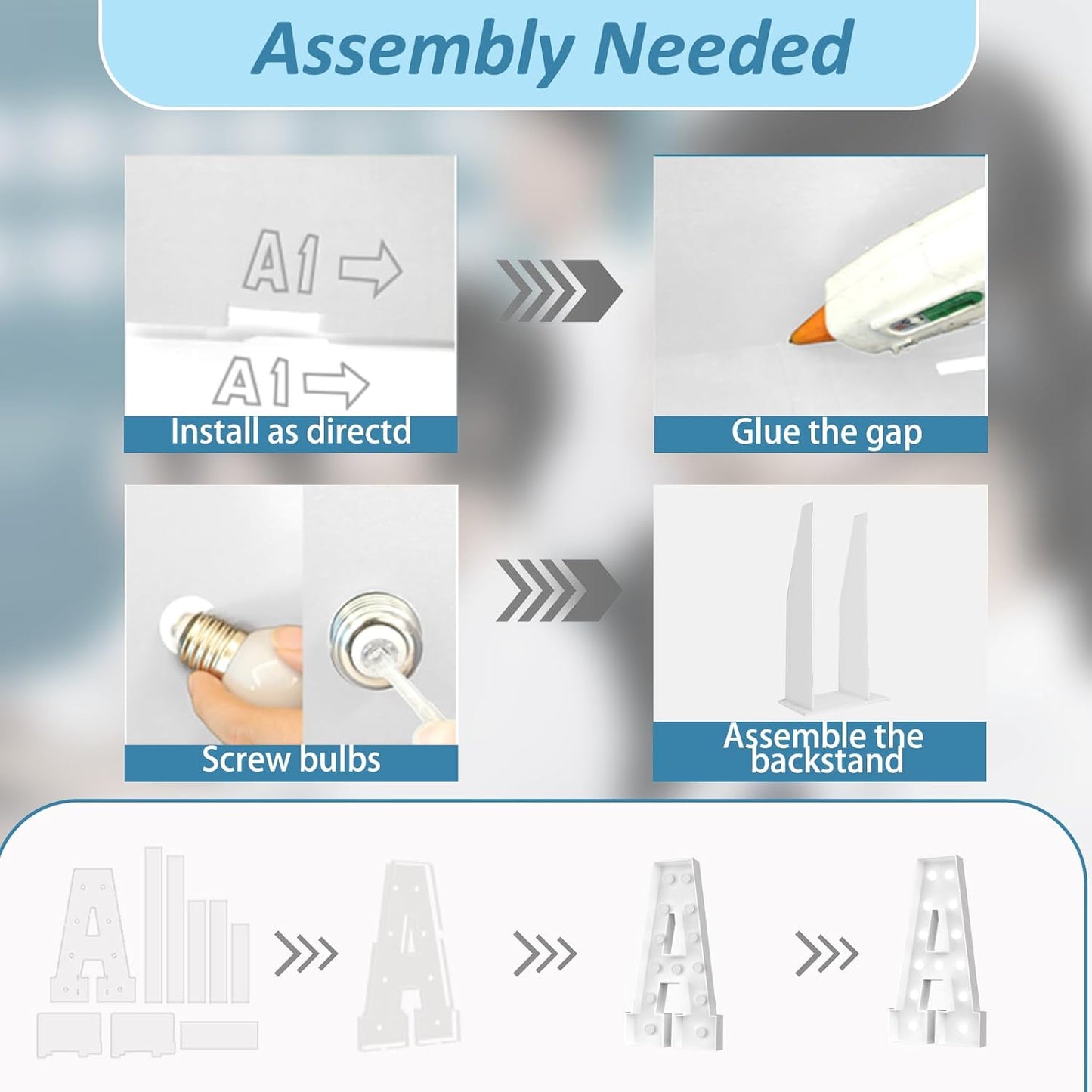 Ledido 4FT Marquee Light Up Letters A, Big Marquee Letters 4 Feet Tall for Birthday Decorations Large Light Up Letters for Party Wedding Graduation Baby Shower Anniversarty Decor