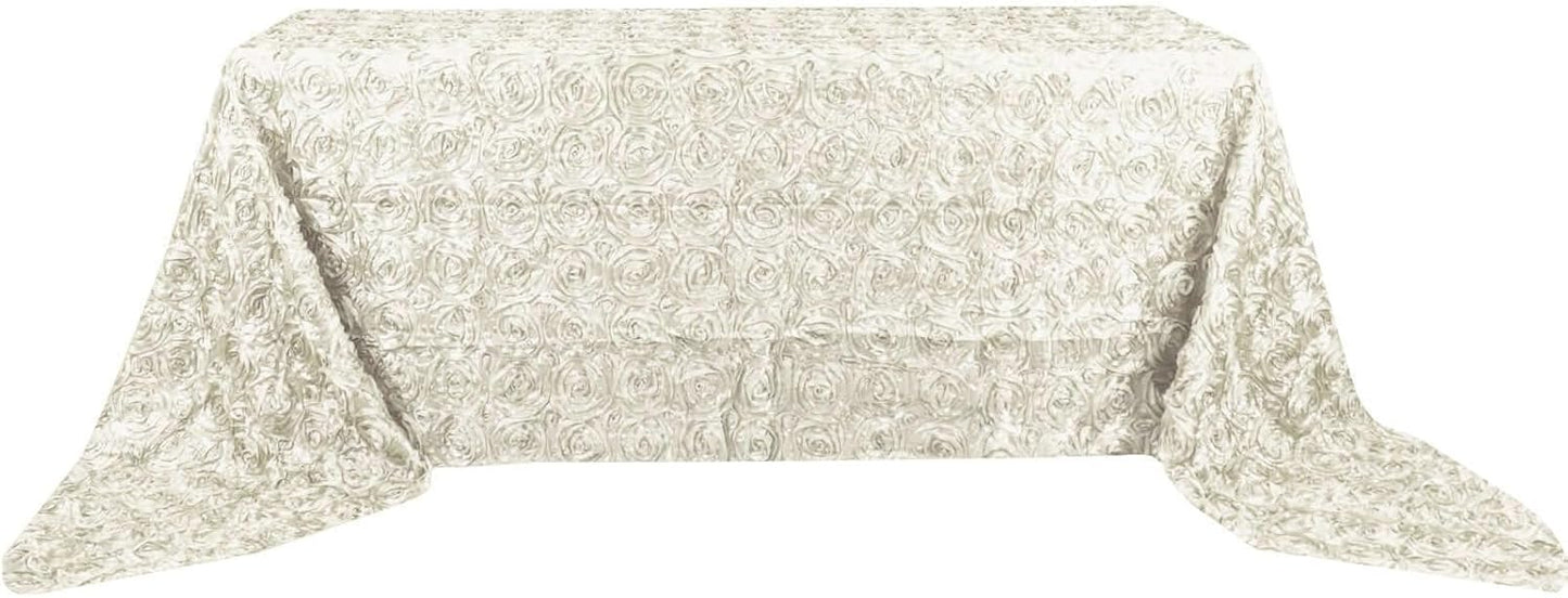 Efavormart 90"x156" Wholesale Rectangle Table Cover Ivory Grandiose Rosette 3D Satin Tablecloth for Wedding Party Event Decoration