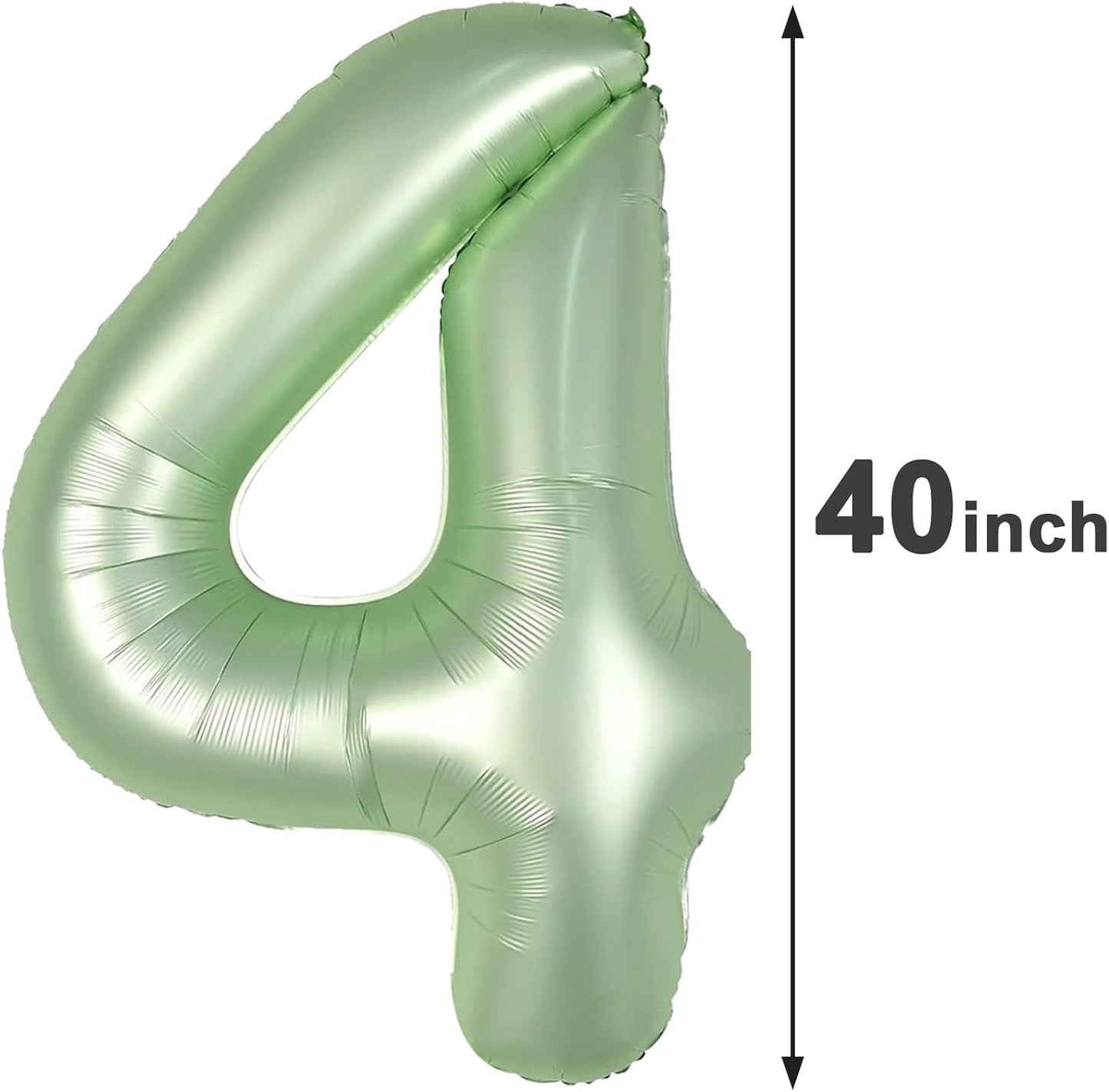 40 Inch Sage Green Large Number 4 Birthday Balloon, Giant Number Four 14 24 34 40 44 Balloons, Oliver Green Foil Mylar Big Balloons for Anniversary Graduation Supplies Decorations