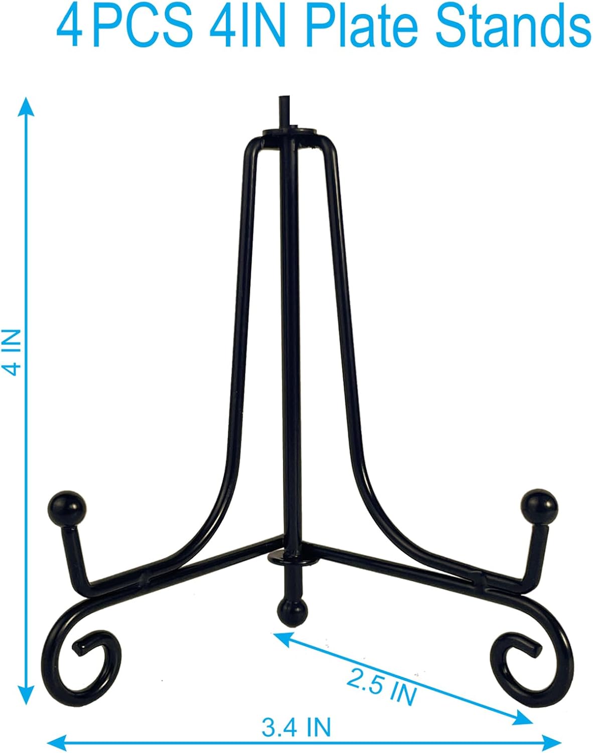 4PCS Premium Black Iron Plate Stands for Display 4 Inch, Decorative Solid Metal Plate Holders for Displaying, Mini Easel, Frame, Book, Card, Plaque, Bowl, Picture Stands for Display
