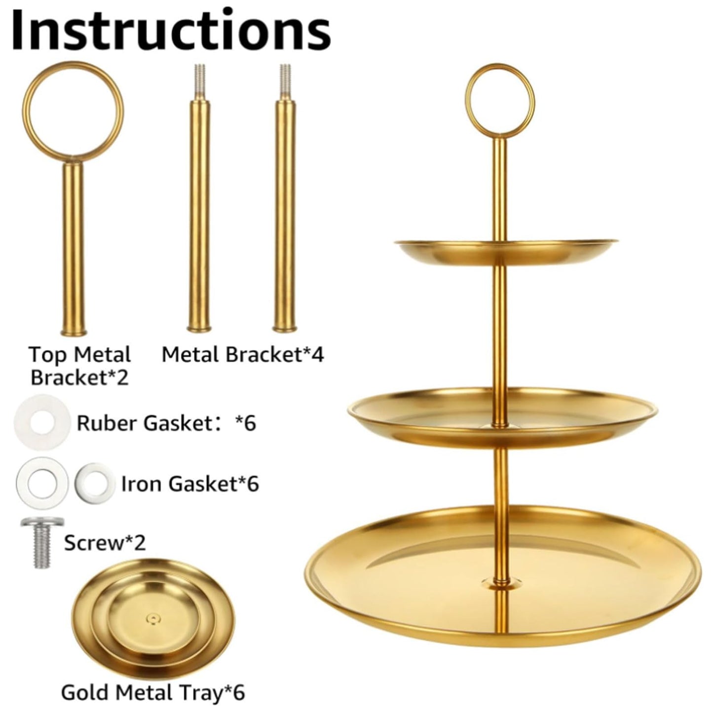 QTLCOHD 2 Pcs 3 Tier Stainless Steel Cupcake Stand