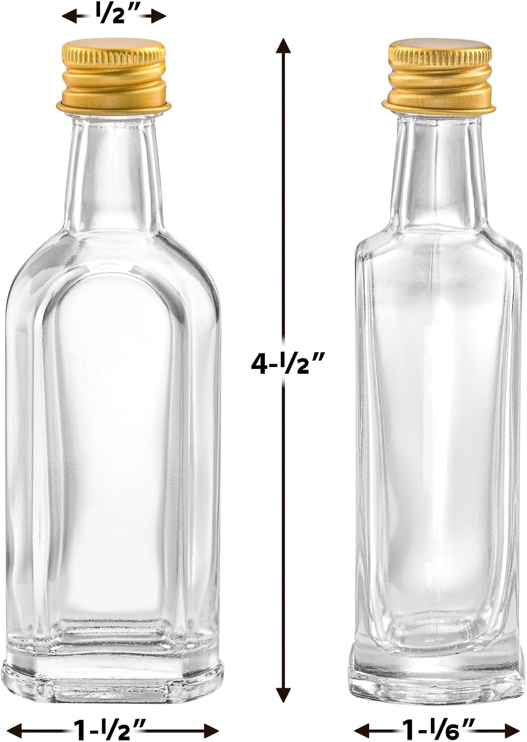 50 ml (1.7oz) Mini Small Glass Bottles With Leak Proof Gold Caps, Aluminum Lids, 24 Pack, For Liquor Wine Alcohol Ginger Shots Samples Decorative