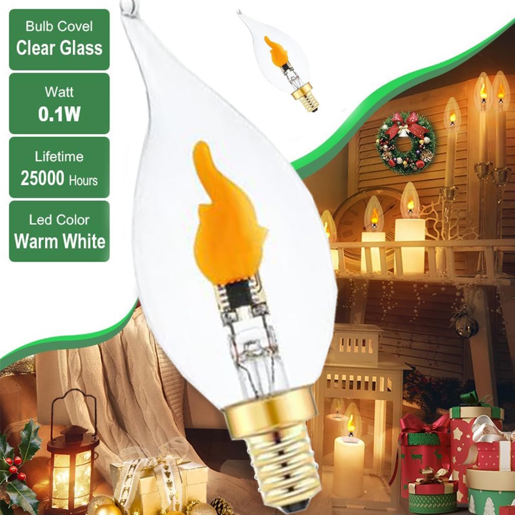 Stereover E12 LED Flickering Flame Decoration Light Bulbs, Stereover Flicker Bulb, E12 Flickering Flame Light Bulbs - Realistic Blaze Effect, Perfect Ambiance for Halloween, Christmas (6 Pack)