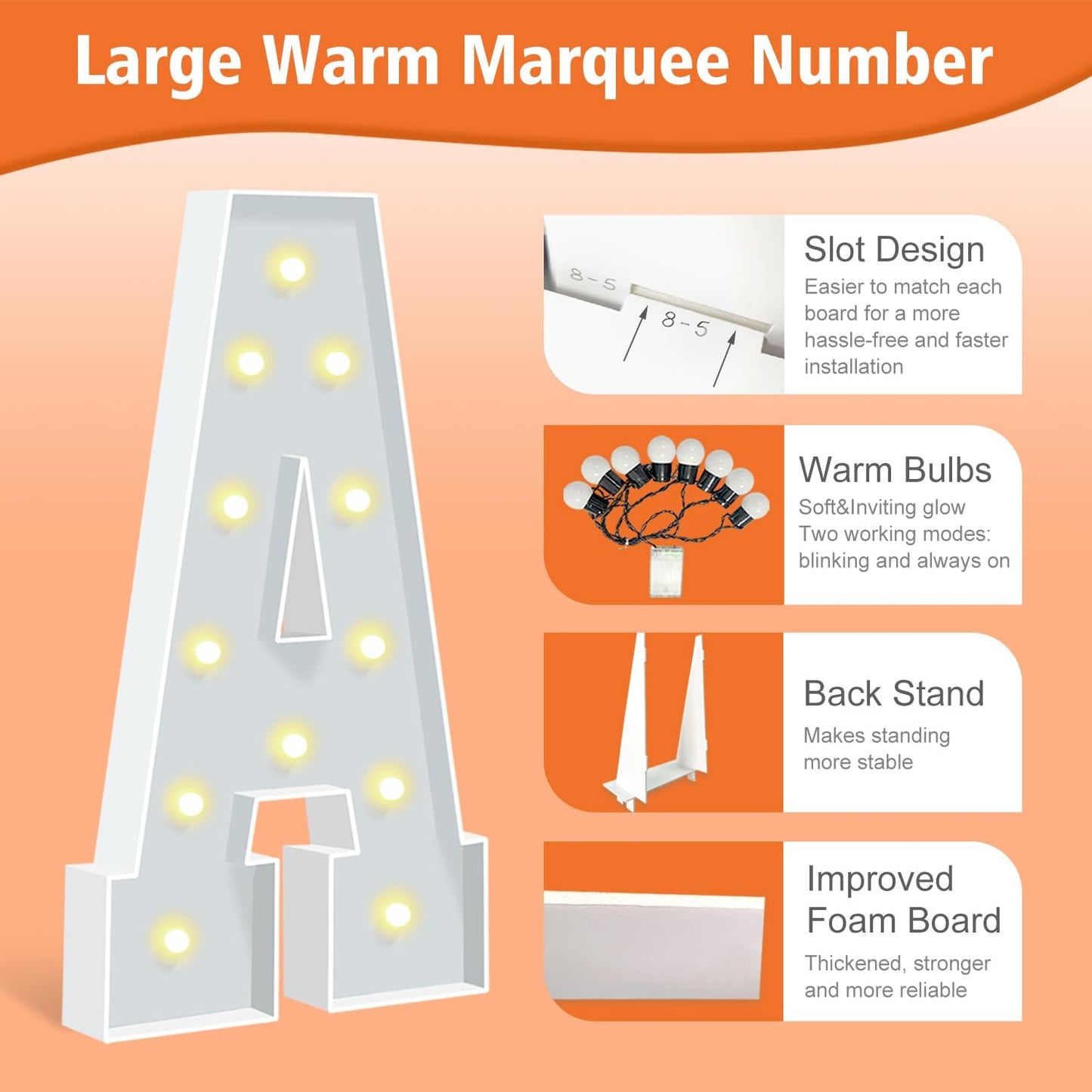 4FT Marquee Light Up Letters, LED Marquee Letters A for Birthday Balloons Backdrop, Large Light Up Letters for Baby Shower Anniversary Decorations Party Wedding Decor, Pre-Cut Foam Frame Kit