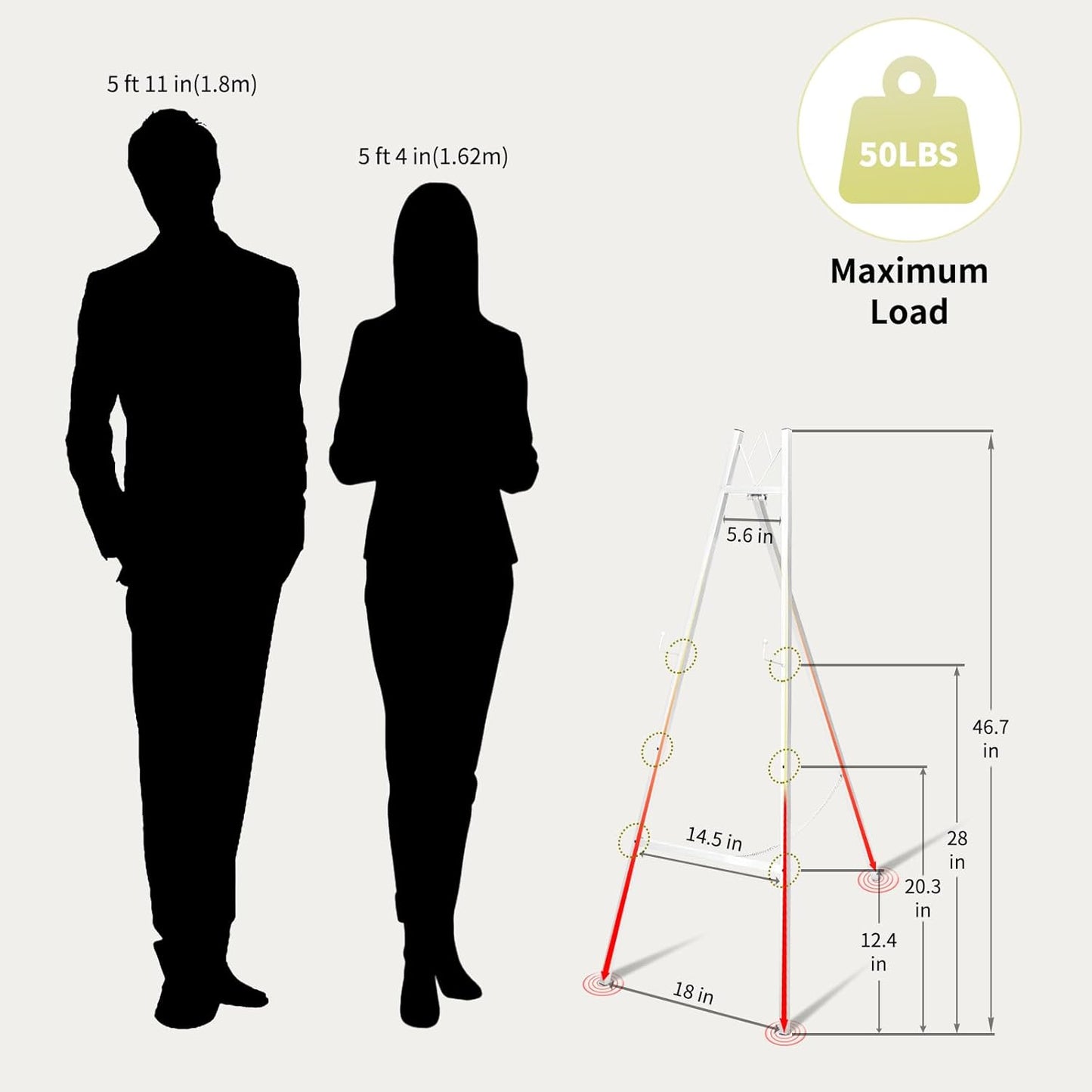 GRENTY 46.7" Easel Stand for Wedding Signs ??No Assembly Needed, Heavy Duty Metal Display Stand for Art, Welcome Signs, Posters, Pictures, Paintings, and Floor Décor