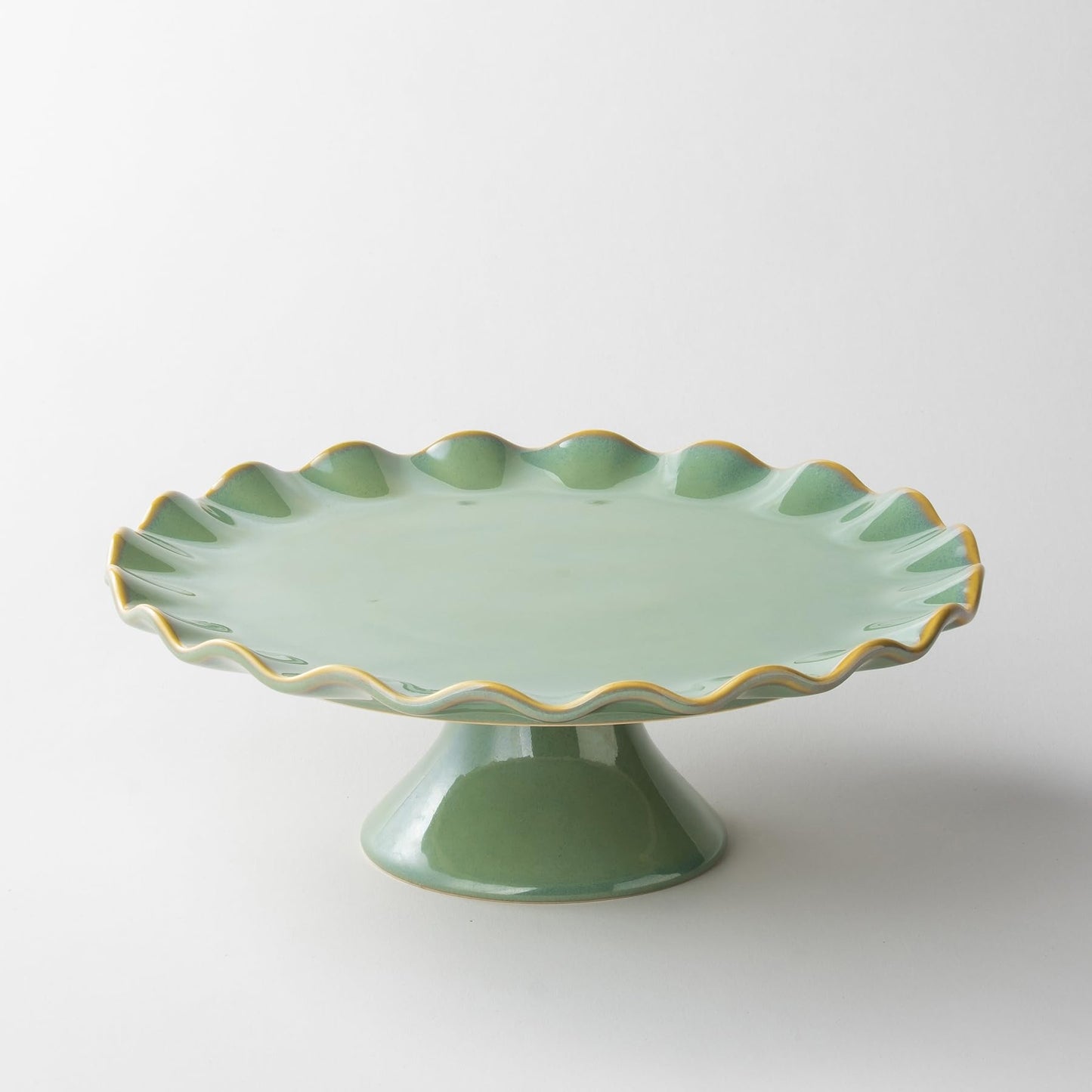 YHOJOY Cake Stand Ceramic, Small Cake Pedestal Stand for 8 Inch Cake, Teal
