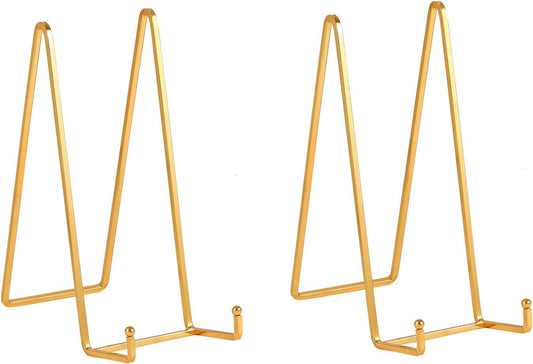 Large Plate Holder Display Stand - 12 inch Super Tall Big Plate Stands for Heavy Duty Display - Metal Picture Frame Stand - Tabletop Easel Stand for Decorative Platter | Plaque | Book - 2 Pack - Gold