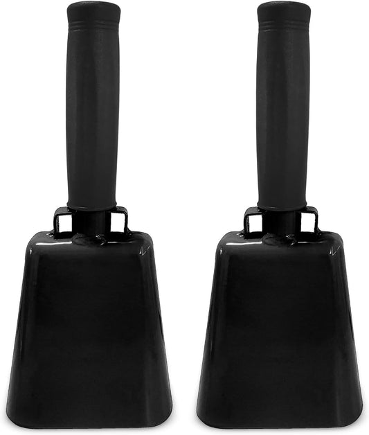Deke Home - 2 Pack 7 Inch Steel Cowbells with Handle, Loud Noise Makers for Football, Sports, Parties, Competitions, School Spirit & Safety, Large Hand Bell for Cheering & Percussion Instrument
