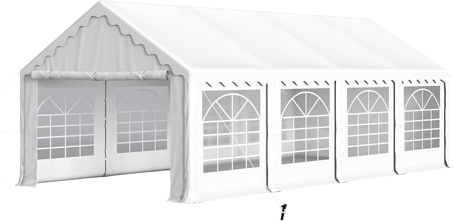 PHI VILLA 26'x13' Outdoor Heavy Duty Party Tent Large Commercial Canopy Wedding Event Tent Shelter Canopy Carport with Removable Sidewalls & 3 Storage Bags for Patio Outdoor Garden Events, White