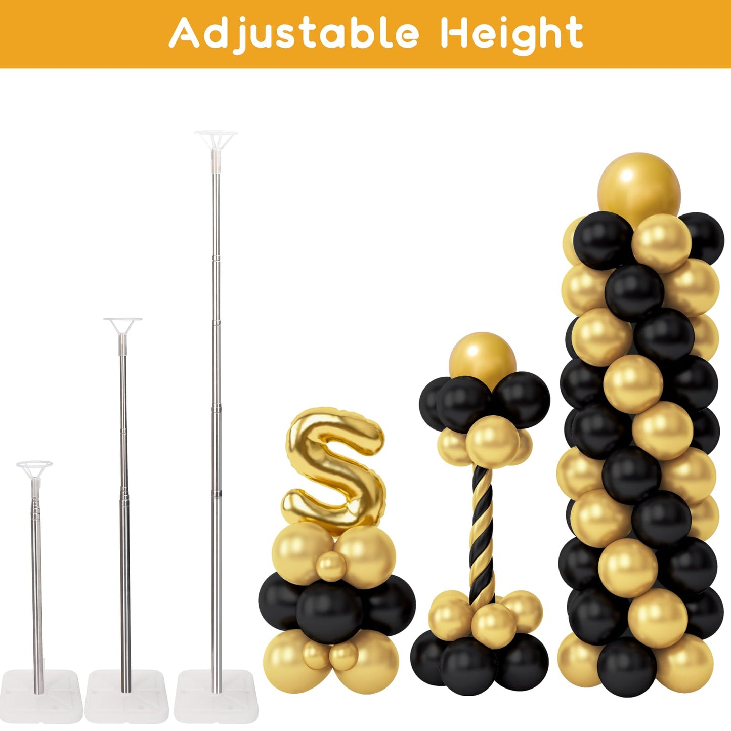 RUBFAC Balloon Column Stand Kit, Set of 2, 6.6ft Height Adjustable Column Kit, Metal Telescopic