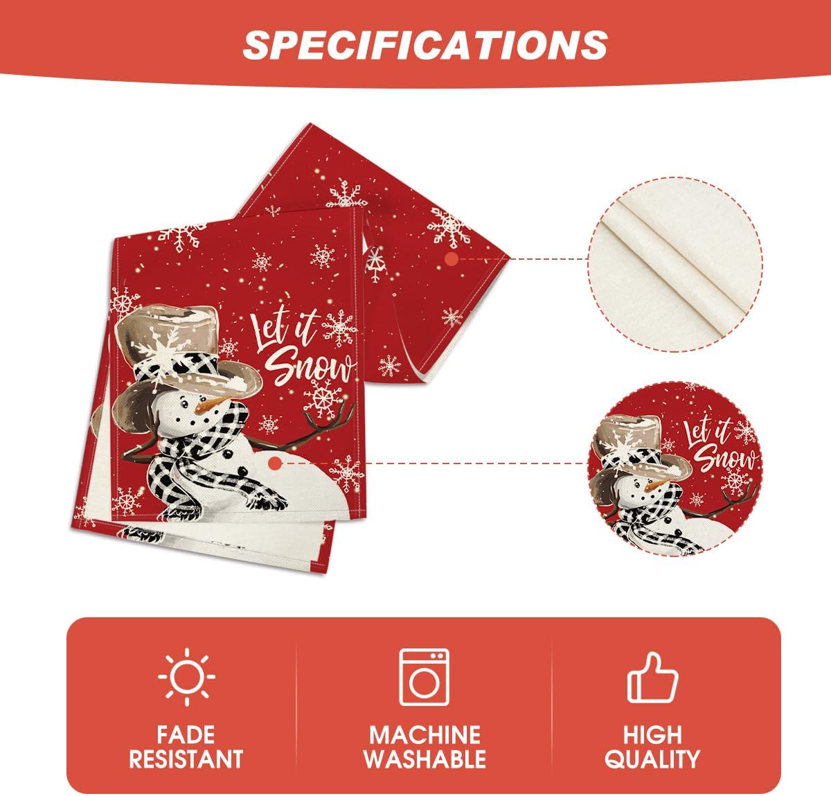 Artoid Mode Red Snowman Snowflake Let it Snow Winter Table Runner, Seasonal Christmas Kitchen Dining Table Decoration for Home Party Decor 13x36 Inch