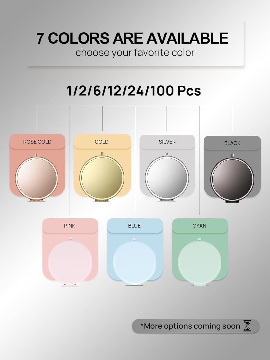 Compact Mirror Bulk, Pack of 24 Double-Sided 1X/2X Magnifying Metal Makeup Mirrors(Round, Onyx Black)