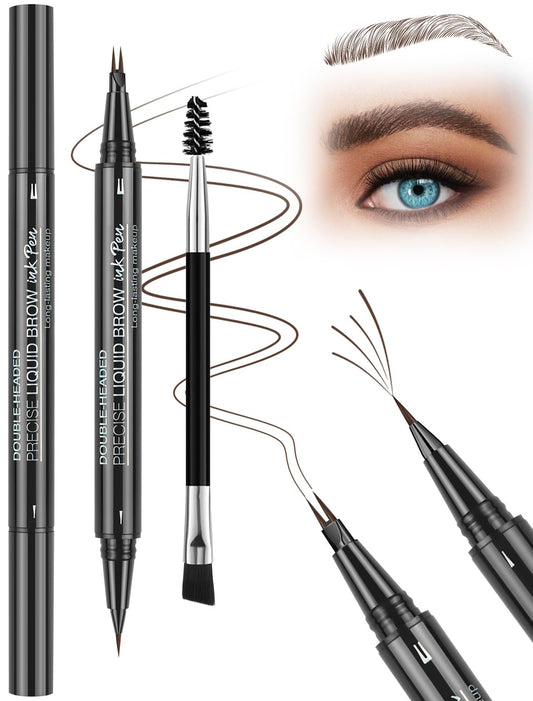 Microblading Eyebrow Pencil, Waterproof Eyebrow Pencils for Women Hair Like Natural Liquid Brow Contouring Pen, 2-in-1 Dual-Ended Long Lasting Brow Filler Pen with Precise Micro-Fork-Tip, Dark Brown