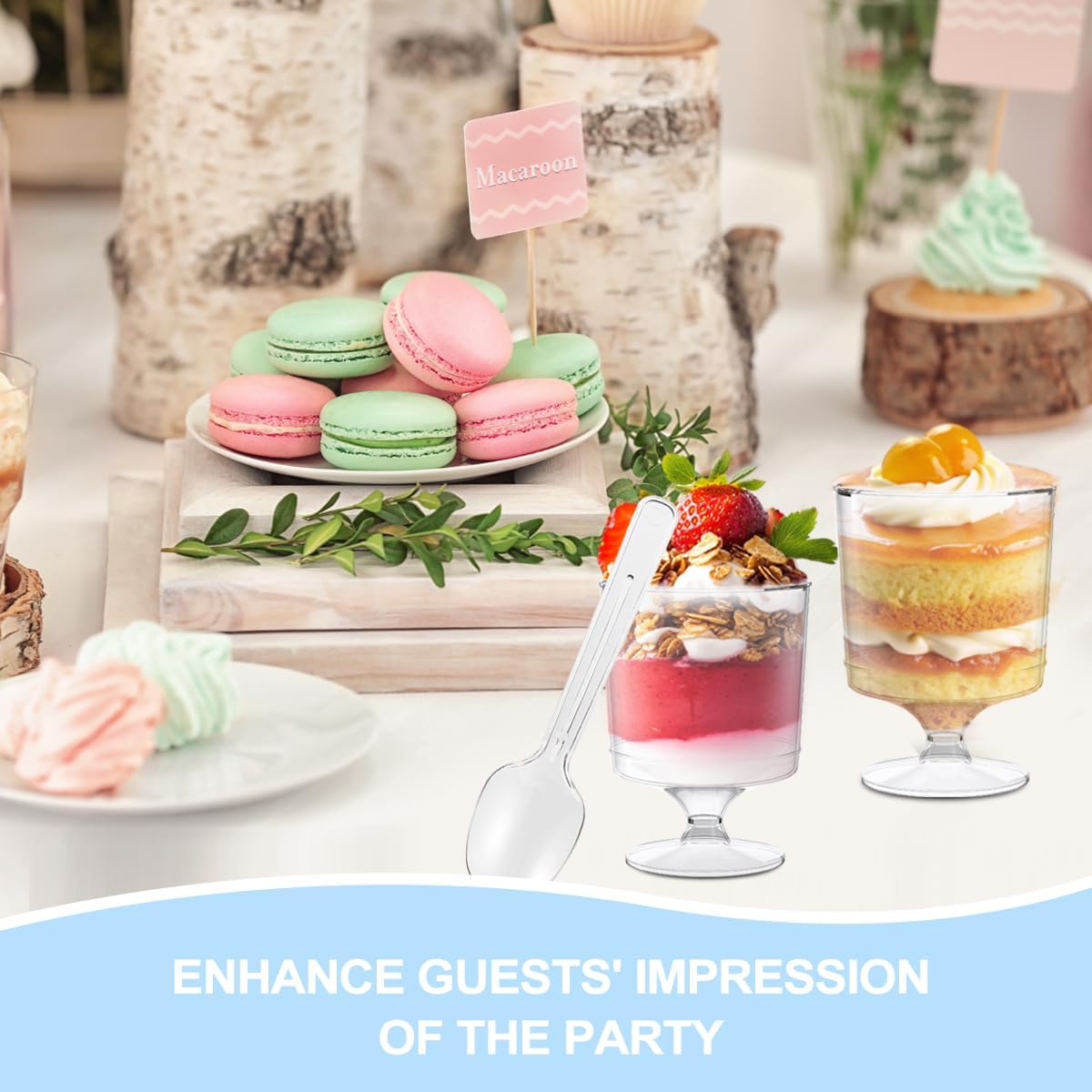 200 Pack Dessert Cups with Spoons,5Oz Clear Plastic Parfait Cup,Disposable Appetizer Cups Mini Shooter Cups for Fruit Ice Cream Mousse Pudding and Party