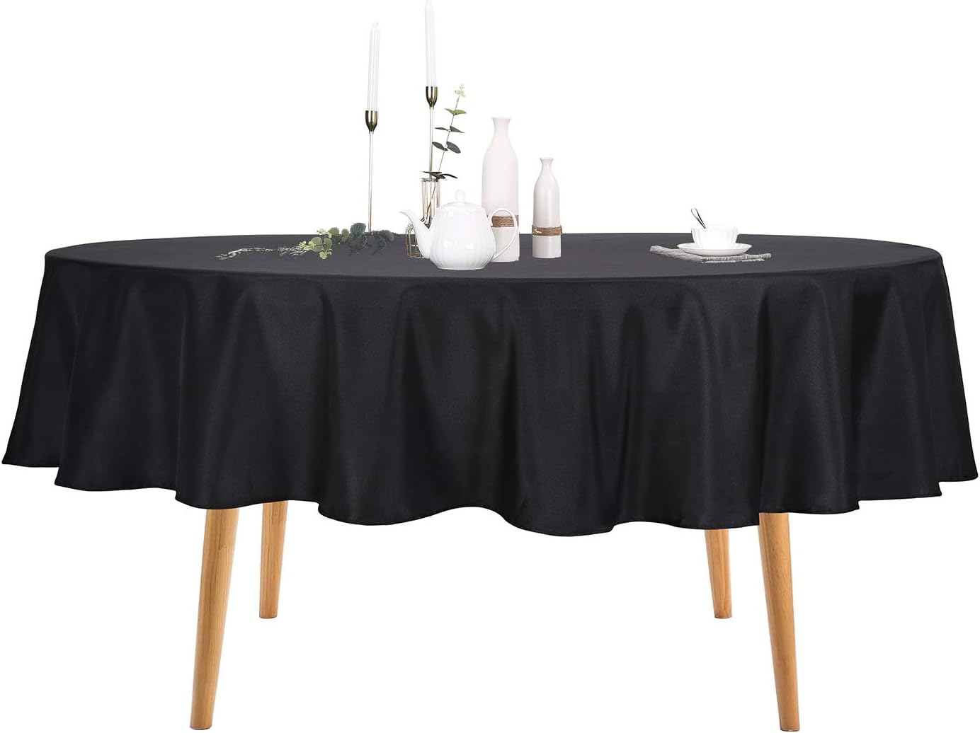 Ascoza 6pack 90 Inch Black Round Tablecloth in Polyester Fabric for Wedding/Banquet/Restaurant/Parties