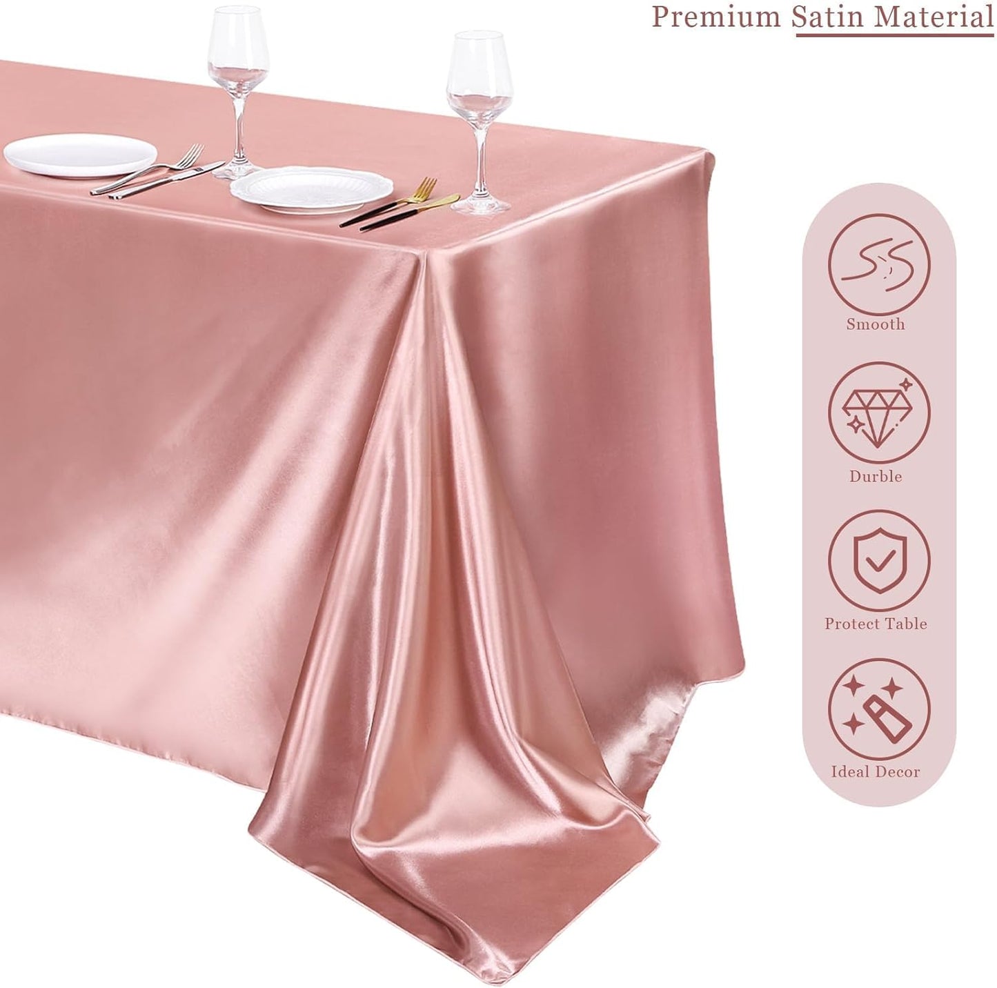 TURSTIN 1 Pack Rose Gold Satin Tablecloth 102 x 58 Inch Overlay Satin Table Cover Rectangle Bright Silk Tablecloth Smooth Fabric Table Decoration for Wedding Banquet Party Events