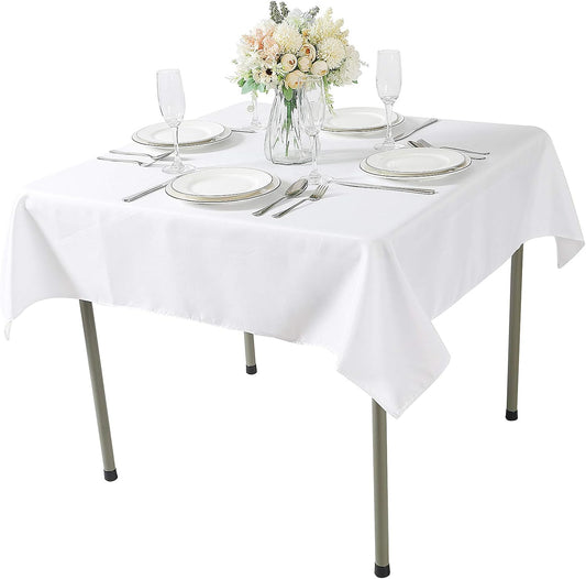 Cupuamon Square Tablecloth 52x52 inch Washable Polyester Fabric Table Cloth for Wedding Party Dining Banquet Decoration（52x52,White）