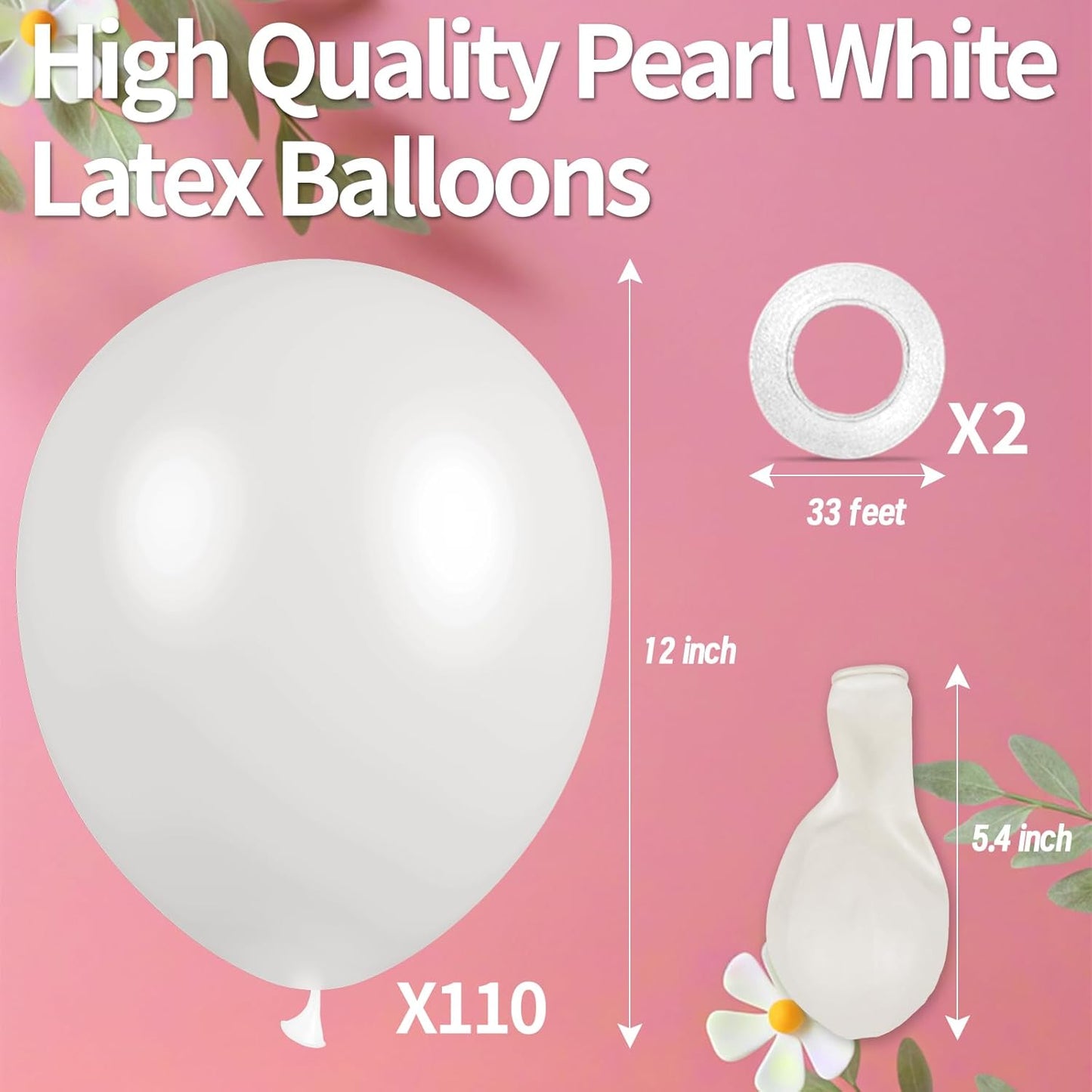 KAWKALSH Pearl White Balloon 12 Inch, 110pcs Latex Party Balloons Helium Bright Color for Birthday Baby Shower Wedding Party Supplies Arch Garland Decoration