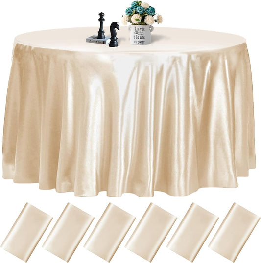 fani 6 Pack 120 Inch Champagne Round Tablecloth - Premium Silky Satin Tablecloth Overlay Smooth Fabric Table Cover Linens, Table Decoration for Wedding Party Banquet Events Restaurant Kitchen Dining