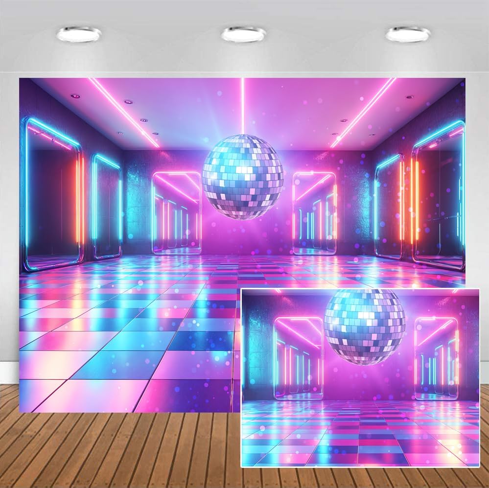 Disco Decorations Backdrop, Retro Glow Party 70s 80s 90s Theme Stage Dance Background Disco Party Decoration, Polyester Banner PartyBackdrop for Birthday Prom Portrait Photo Props 20x10FT
