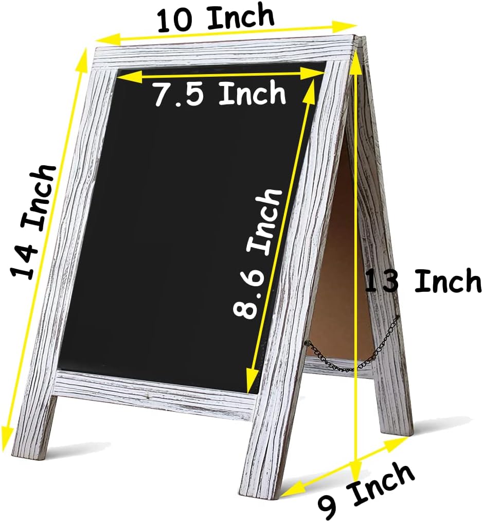 Rustic Whitewash Double Sided Chalkboard, 7.5"*8.6" Tabletop Stand, Small Countertop Chalkboard Easel with 8Pcs Liquid Chalk for Menu, Kitchen, Restaurants, Bar, Wedding and Home Decor