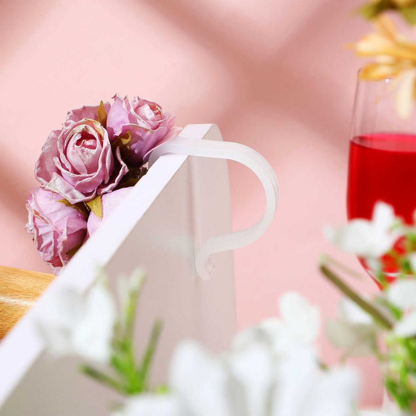 Yookeer 36 Pieces Church Pew Clips Heavy Duty Plastic Hooks Tablecloth Chair Table Clips Translucent White Holders for Wedding Ceremony Church Aisle Railing Bow Decorations