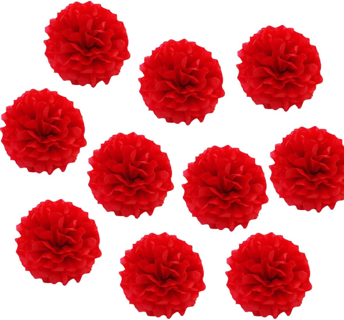 10in Paper Pom Poms - Red Tissue Paper Flower Hanging Balls - Wedding Party Decorations - DIY Art Craft Blooms for Birthday, Baby Shower, Nursery Decor