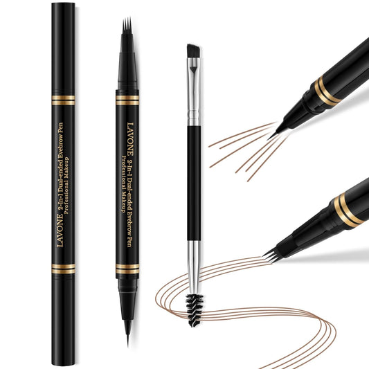 Eyebrow Pen,2-in-1 Waterproof Eyebrow Pencil with 4 Tip Microblading Brow Pen and Ultra-Precise Brow Pencil,with Dual-ended Eyebrow Brush,Eyebrow Makeup for Natural Looking - Soft Brown