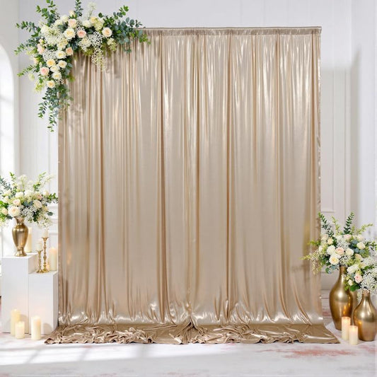 gogoparti 10x10FT Champagne Gold Sequin Backdrop Curtain - 2 Panels of 5x10FT Wrinkle-Free Glitter Drapes for Photography, Birthdays, Weddings & Graduations