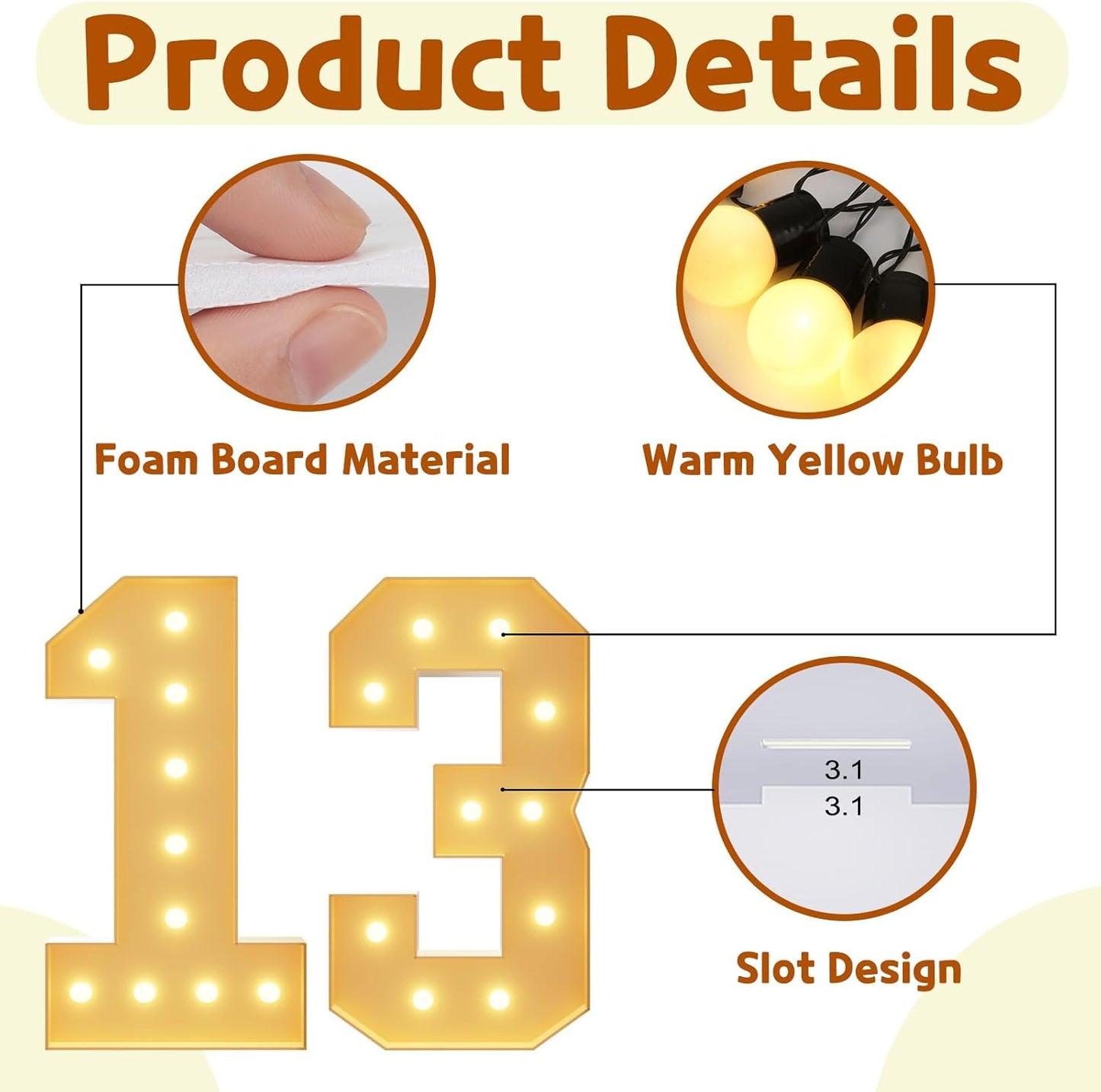 Imprsv 4FT Light Up Numbers, Marquee 13th Birthday Decorations for Girls Boys, Large Light Up 13th Birthday Women Foam Board Anniversary Party Decorations Arch Kit (DIY)