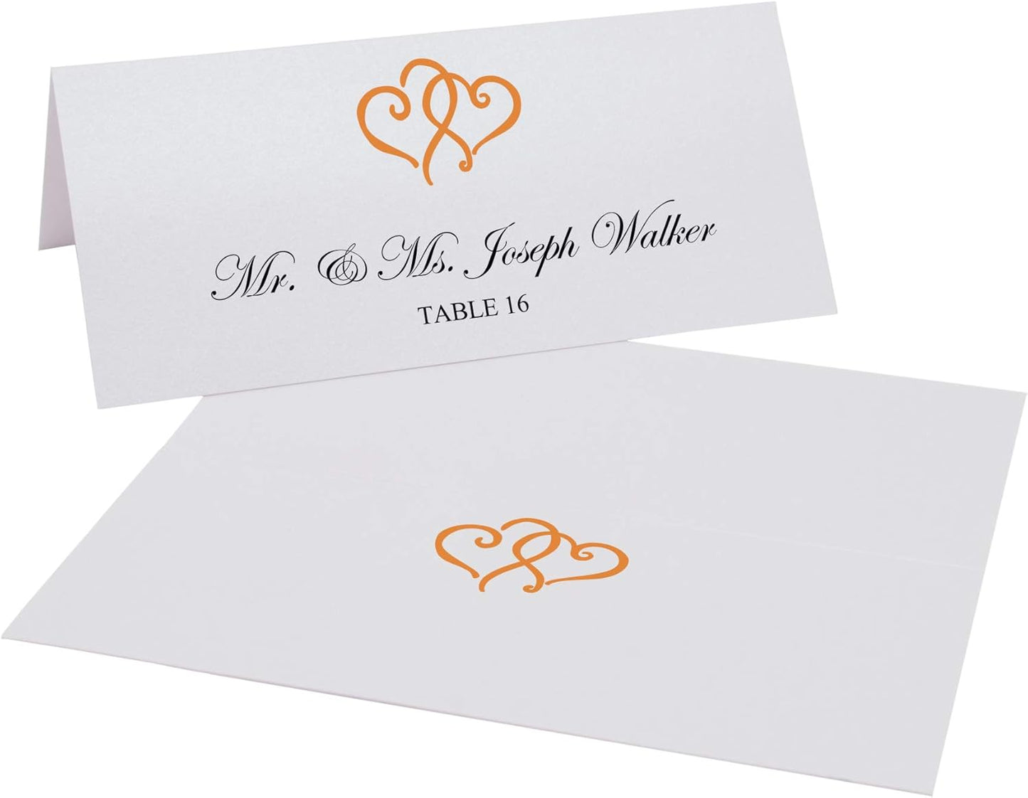 Linked Hearts Place Cards, Orange (Choose Color), Set of 150, Pre-cut and Scored - Wedding, Party, Dinner, and Special Events - Made in the USA